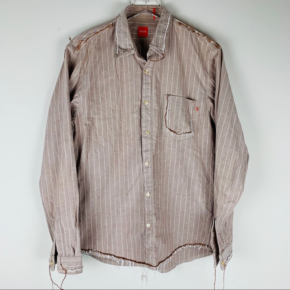 Hugo Boss Striped Distressed hems dressy shirt